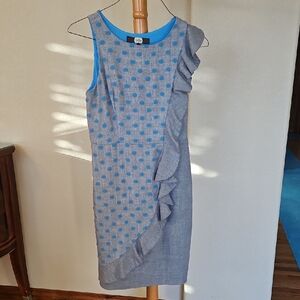 Eva Franco Gray and Blue Asymmetrical Wool Dress, Size 6